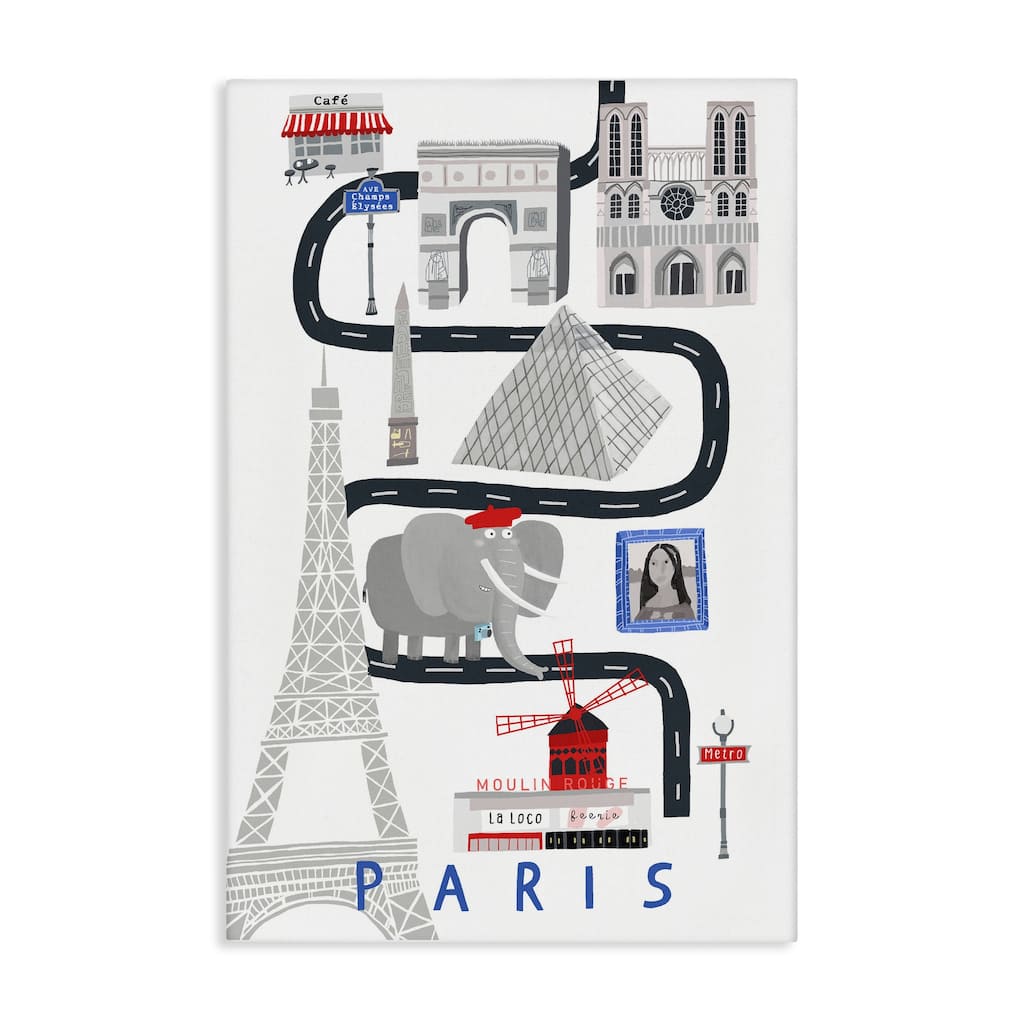 Stupell Paris Whimsical Travel City Canvas Wall Art Design By Carla Daly