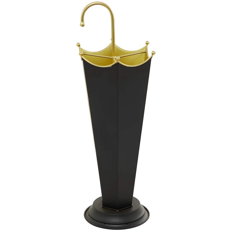 Metal Abstract Umbrella Stand with Gold Handle - Black - Roche River Decor