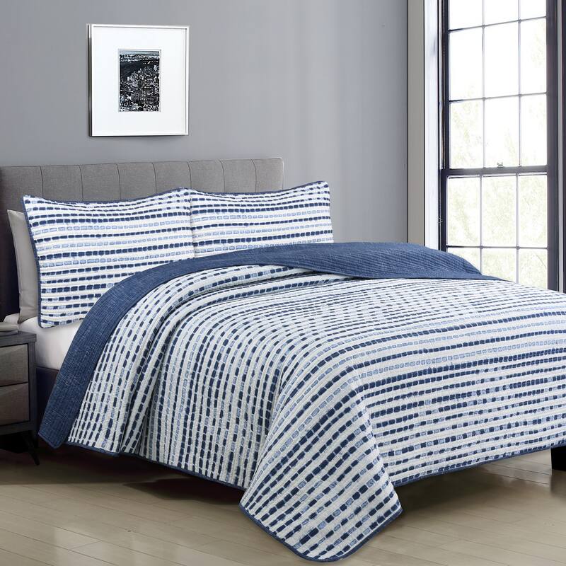 Porch & Den Peppertree Textured Stripe Pattern Quilt Set - Blue - Twin