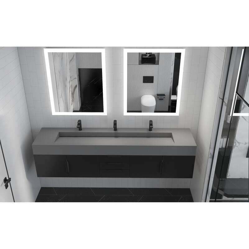 Nile 84" Wall Mounted Bathroom Vanity Set gr/ Gray Top