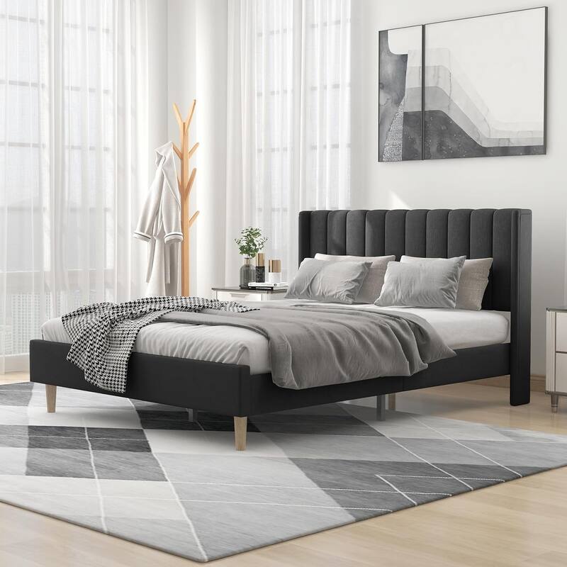 Alazyhome Upholstered Platform Bed Frame - Black - Queen