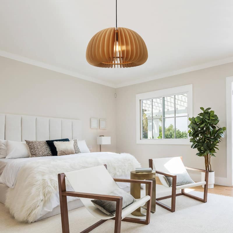 60-Watt 1-Light Brown Pendant Light with Pumpkin Shape for Kitchen Island, Semi Flush Mount Chandelier for Dining Room