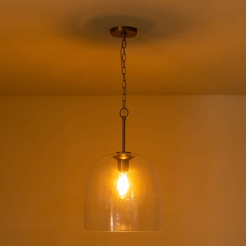1-Light 14.6" Modern Gold Bowl Dome Clear Glass Pendant Light for Kitchen Island