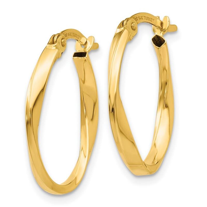 Curata 14k Yellow Gold Polished Twisted 2.75x18mm Oval Hoop Earrings