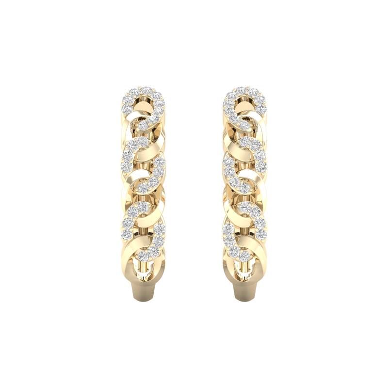 1/5ct TDW Diamond Cuban Link Hoop Earrings in 10k Gold for Women - Yellow