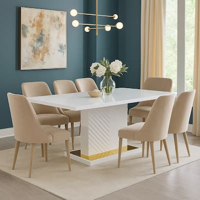 Tyra 71 Inch Dining Table, Rectangular, White Pedestal, Stainless Steel