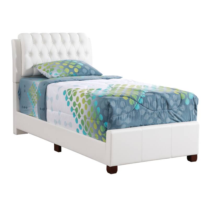 Twin Size PU Panel Bed with Sturdy PU Construction and Space-Saving Design - White