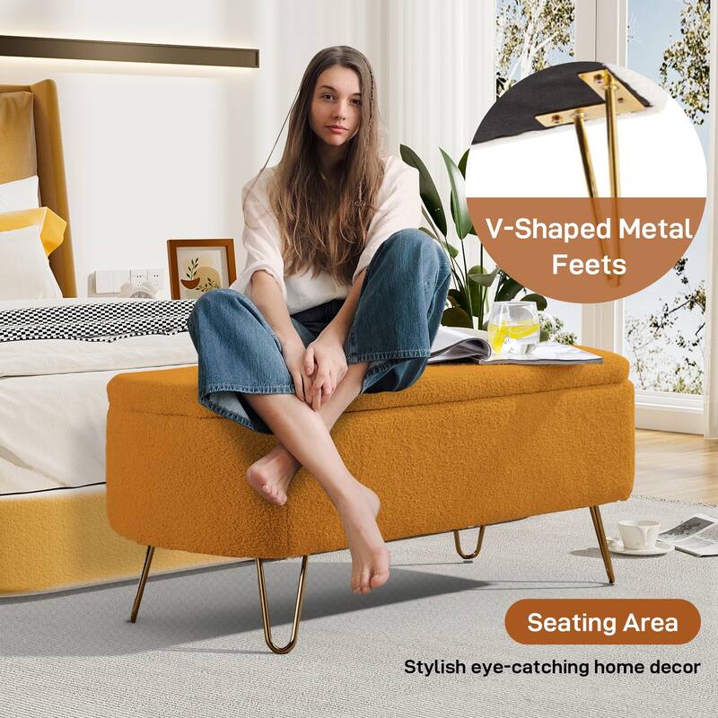 Ouyessir Modern Sherpa Storage Bench, Ottoman with Storage