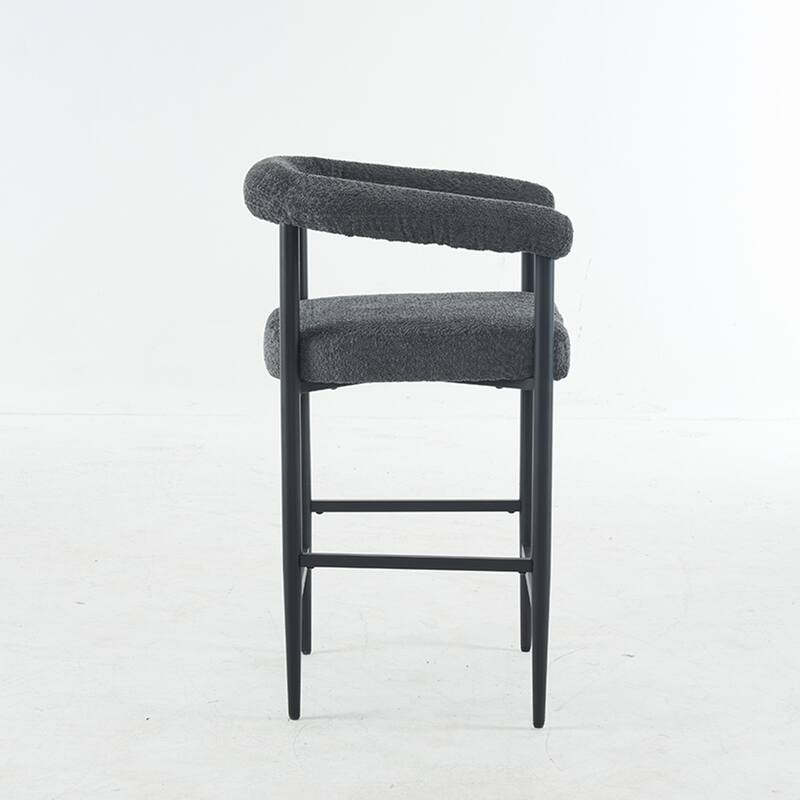 Modern Upholstered Bar Stools Set of 2, Fabric Counter Height Chairs with Metal Frame & Armrests, Kitchen Island Bar Chairs