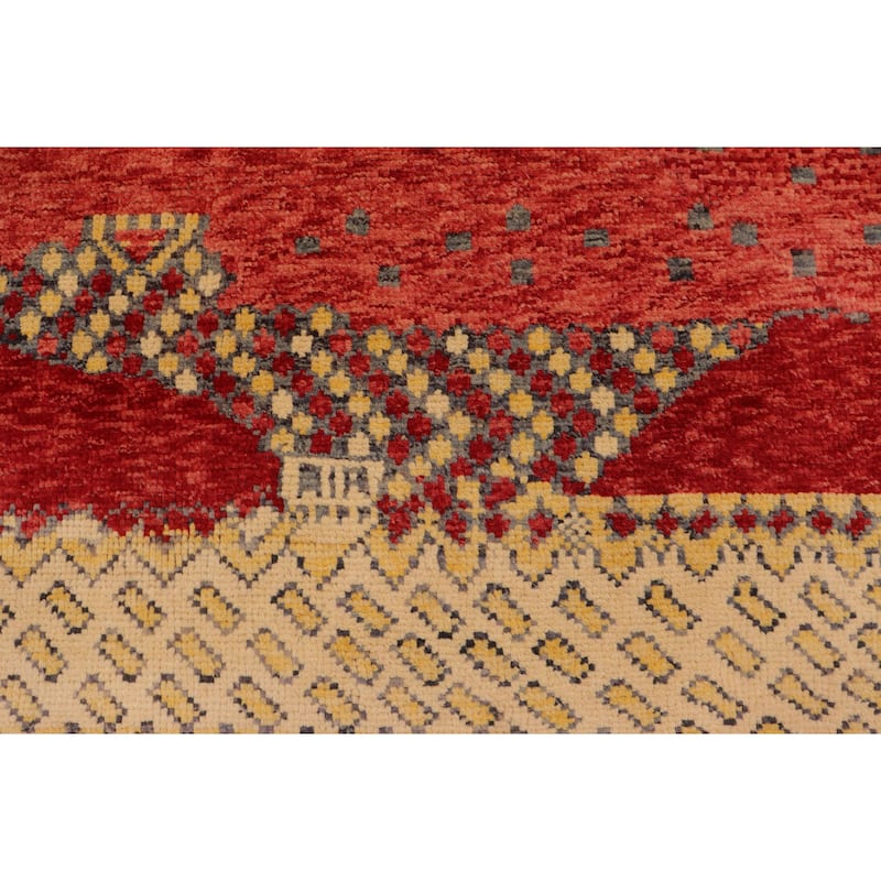 Shabby Chic Balochi Garrison Red/Gray Hand Knotted Wool Rug - 3'2'' x 4'10''