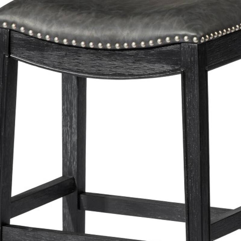 HomeRoots 26" Charcoal and Black Faux Leather and Solid Wood Backless Counter Height Bar Chair