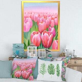 Designart "Field of Pink Tulips" Traditional Framed Art Print - Bed ...