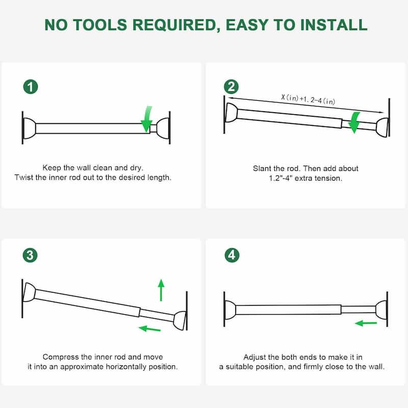 1-inch Adjustable Tension-mounted Shower or Window Curtain Rod