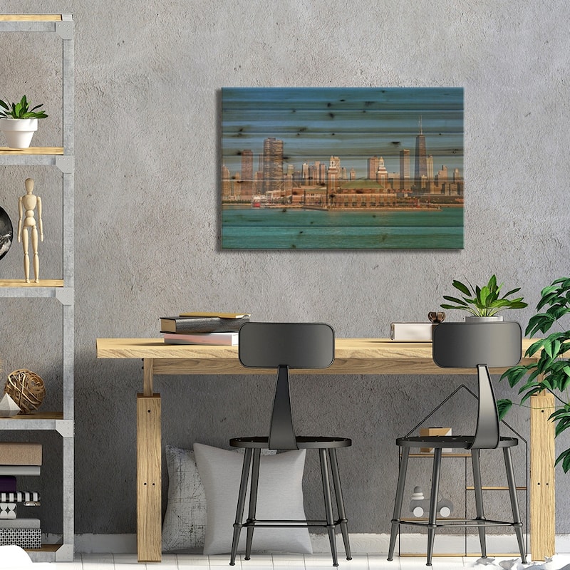 Navy Pier And Downtown Skyline, Chicago, Cook County, Illinois, USA Print On Wood by Joe Restuccia III - Multi-Color