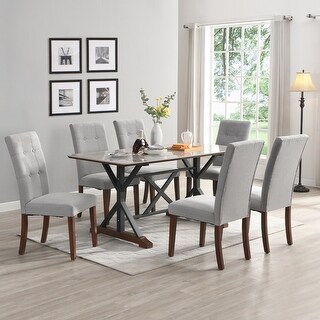 7-Piece Modern Dining Table Set with 6 Tufted Upholstered Chairs and 63 ...