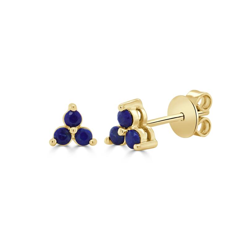 Joelle Collection Lapis 3-Stone Stud Earrings 14K Gold - Yellow