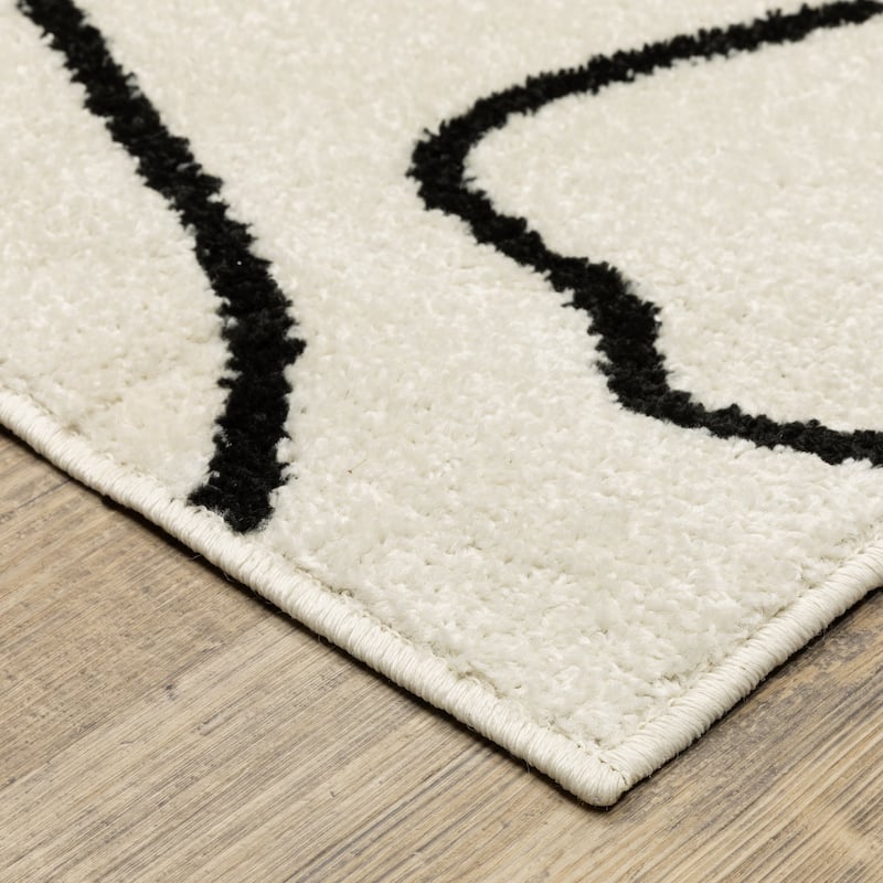 Quartz Mid-Century Abstract Lines Beige/ Black Area Rug