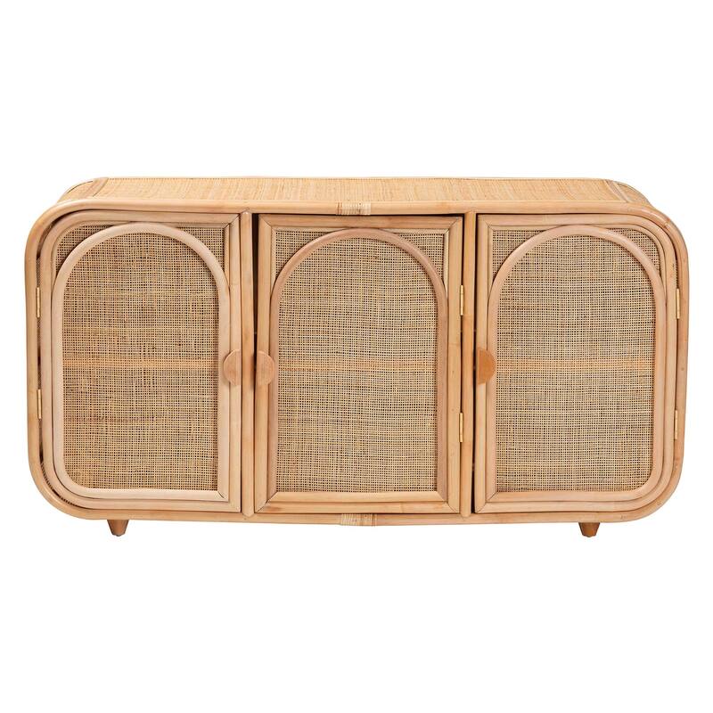 Evania Bohemian Natural Rattan 3-Door Storage Cabinet