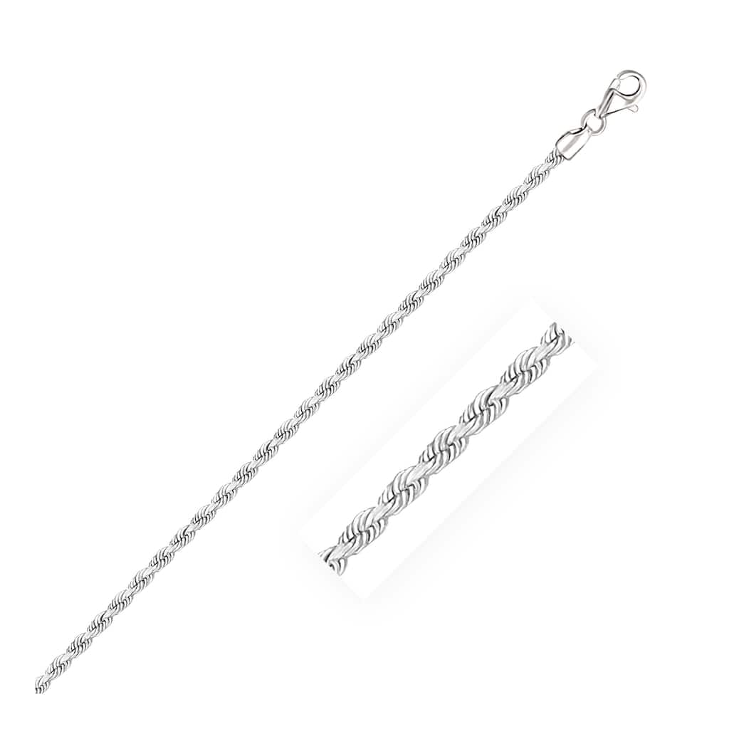 MayaMila 2.5mm 14k White Gold Solid Diamond Cut Rope Chain