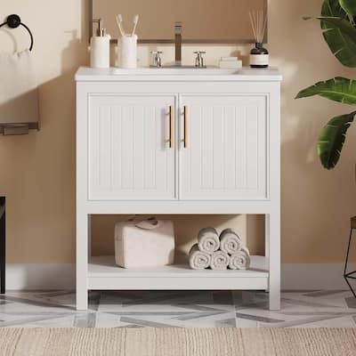 30-Inch Green Bathroom Vanity with Ceramic Sink