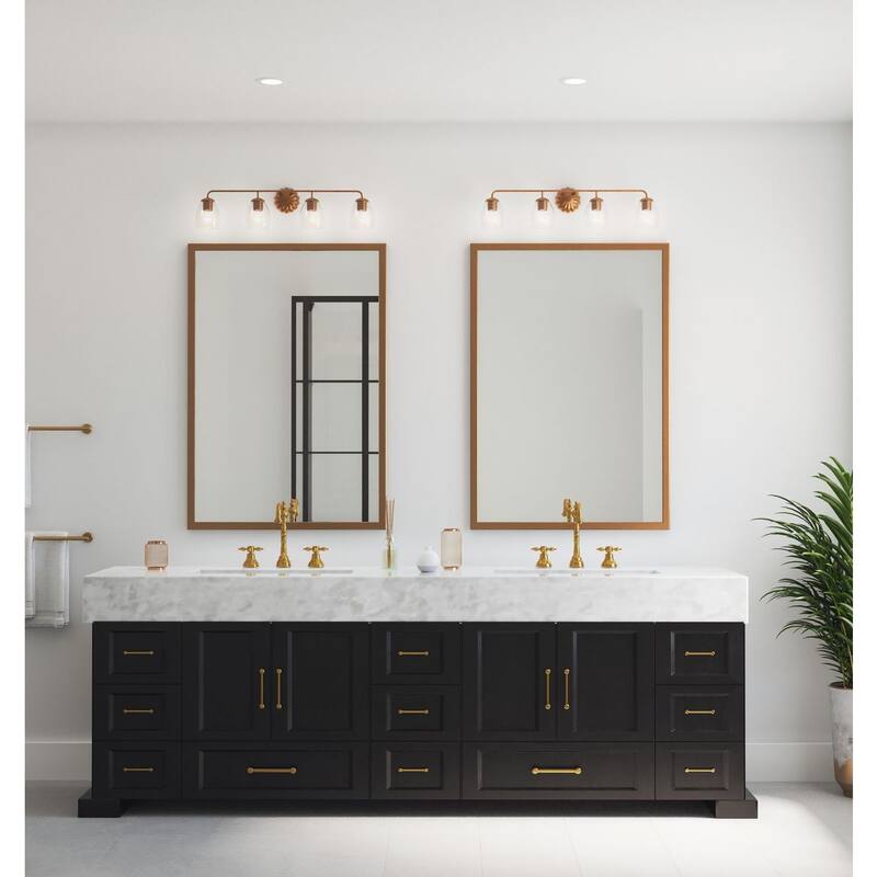 Quillan Collection Four-Light Soft Gold Transitional Bath & Vanity Light - 33.62 in x 6.62 in x 8.5 in