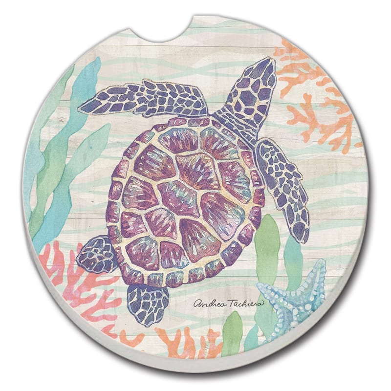 Counterart Absorbent Stoneware Car Coaster, Salt & Sea, Set of 2 - 2.5