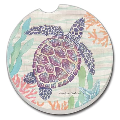 Counterart Absorbent Stoneware Car Coaster, Salt & Sea, Set of 2 - 2.5