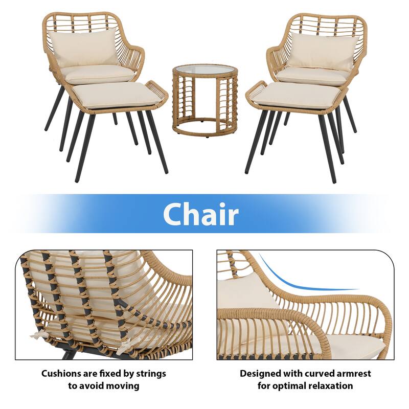 5-Piece Outdoor Wicker Cushioned Conversation Set