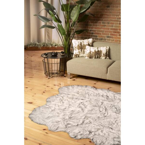 5' X 6' Grey Ombre Faux Sheepskin Non Skid Area Rug - 3'6