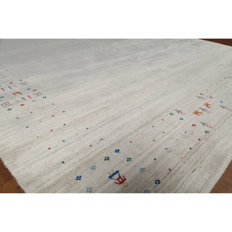 Hand Knotted Oriental 100% Wool Carpet Tribal Tribal Beige & Ivories Gabbeh Area Rug - 9' 11'' X 8' 1''