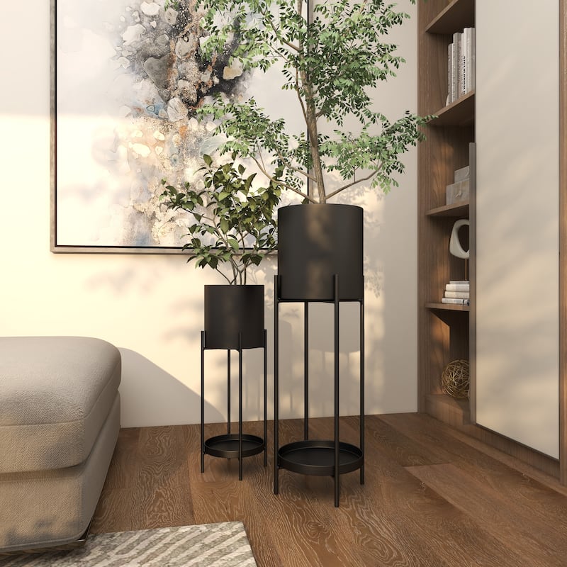 Black or Silver Modern Glam Contemporary Planter Stand (Set of 2) - S/2 24", 33"H