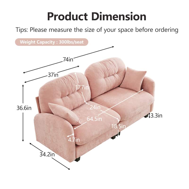 74" Loveseat Sofa, Modern Chenille Deep Seat Sectional Couch for Living Room, Tufted Backrest Love Seat with Pillows