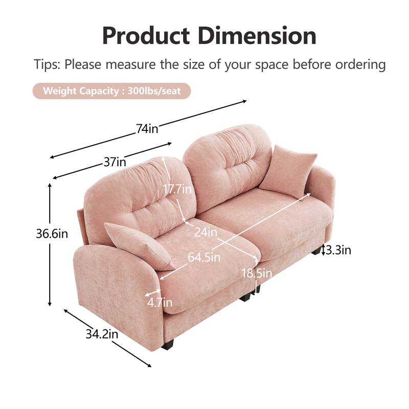 Minimalist Sectional Sofa Couch with Tufted Backrest, 2-Seater Sofa Couch Fabric Loveseat with Armrests