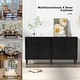preview thumbnail 9 of 9, Anmytek 4-Door Black Rattan Buffet Sideboard Modern Accent Storage Cabinet with Adjustable Shelf - 63" W x 15.7" D x 35.4" H