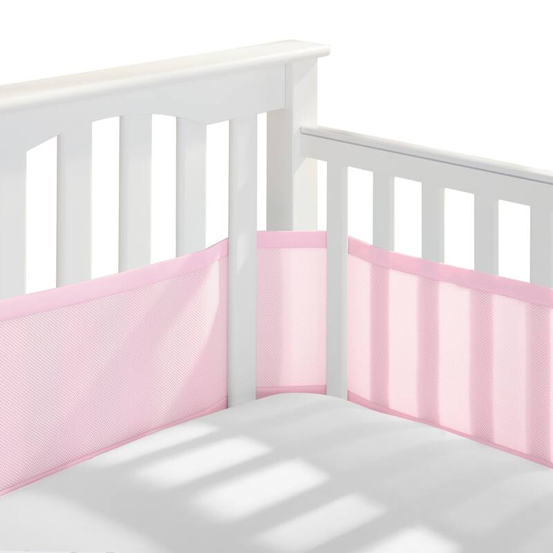 BreathableBaby Breathable Mesh Liner for Full-Size Cribs, Classic 3mm Mesh (Size 4FS Covers 3 or 4 Sides) - Light Pink.