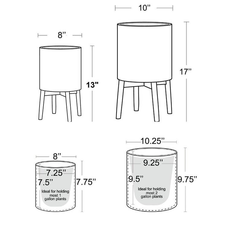 2-Piece Fluted Metal Planter Pot With 4-Leg Wood Base - Terracotta Color - 17"H x 10"W / 13.5"H x 8.5"W