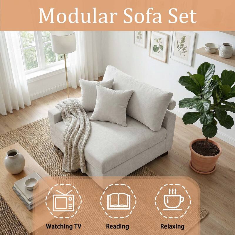 Chenille Upholstered Armless Accent Chair With Plush Cushion