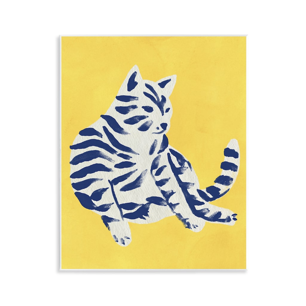 Stupell Unique Bright Cat on Yellow Wall Plaque Art Design By June Erica Vess
