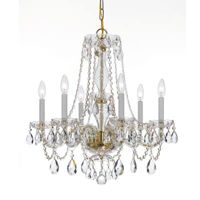 Traditional Crystal 6 Light Swarovski Strass Crystal Brass Chandelier - 23'' W x 25'' H