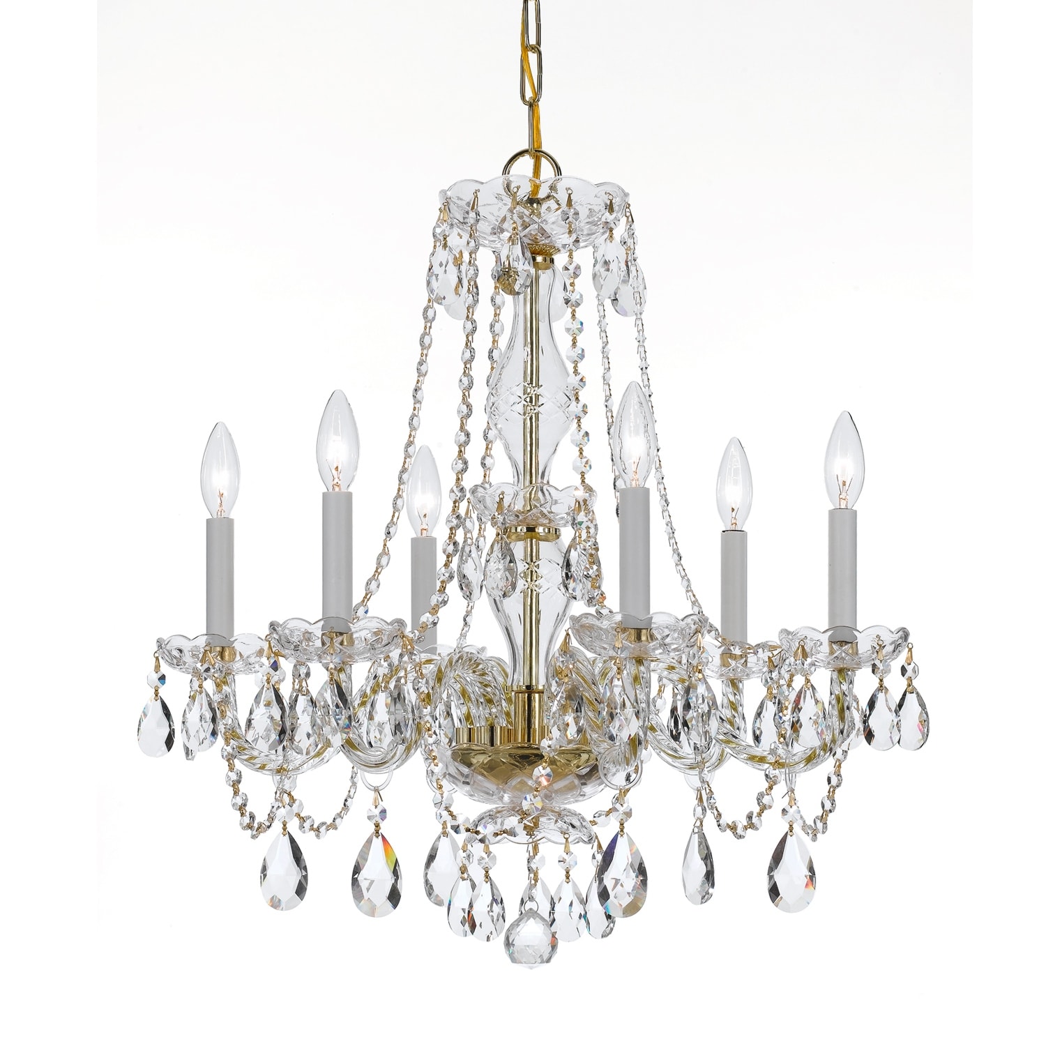 Traditional Crystal 6 Light Swarovski Strass Crystal Brass Chandelier - 23'' W x 25'' H