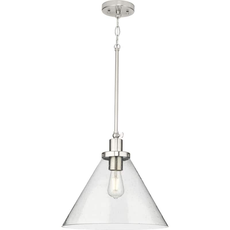 Hinton Collection One-Light Brushed Nickel Modern Farmhouse Pendant - 16 in x 16 in x 14 in