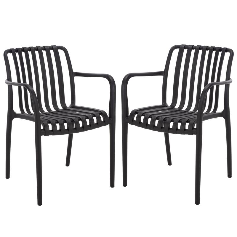 SAFAVIEH Outdoor Living Holly Stacking Dining Armchair (Set of 2) - 22"W x 22"D x 32"H - Black