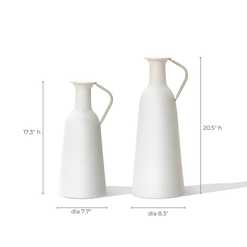 2-Pc White Iron Metal Pitcher Vase Set