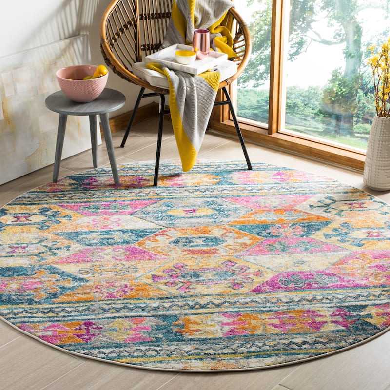 SAFAVIEH Madison Ryuko Boho Tribal Rug - 6'7" Round - Blue/Fuchsia