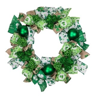 Ribbons and Shamrocks St. Patrick's Day Wreath, 24-Inch, Unlit - Bed ...