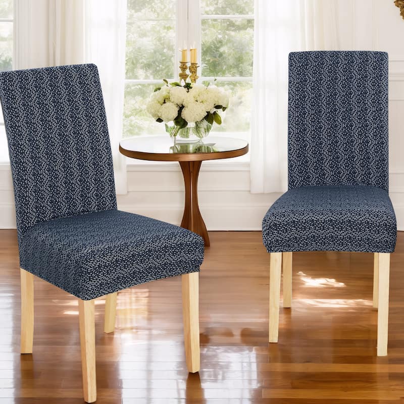 Stretch Jacquard Spandex Chair Covers 2 Pieces - 18x18x24 Inch - Navy Blue