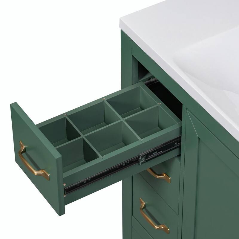 36" Bathroom Vanity with Sink Combo: Six Drawers, Multi-Functional Divider, Adjustable Shelf