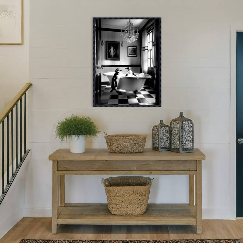 Penguin Romance by Niky Rahner Framed Canvas Wall Art