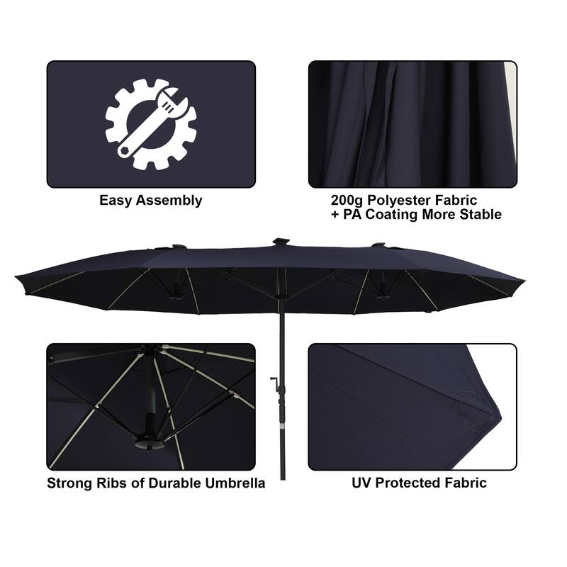 180'' x 108'' Rectangular Fiberglass Lighted Market Umbrella with Base