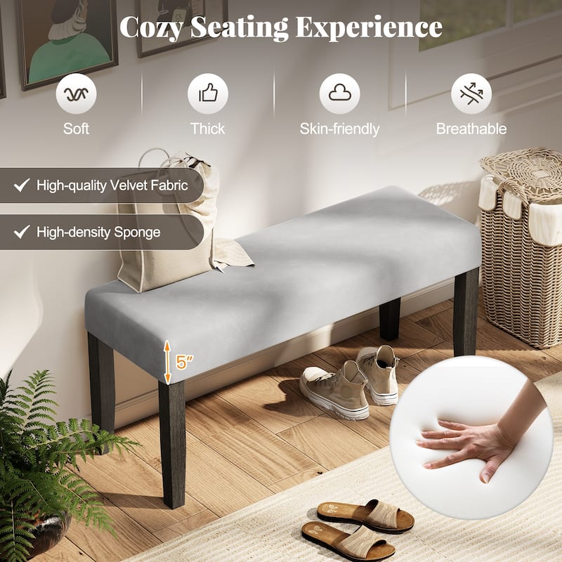 Gymax Upholstered Bedroom Bench w/Padded Seat & Solid Wood Legs for